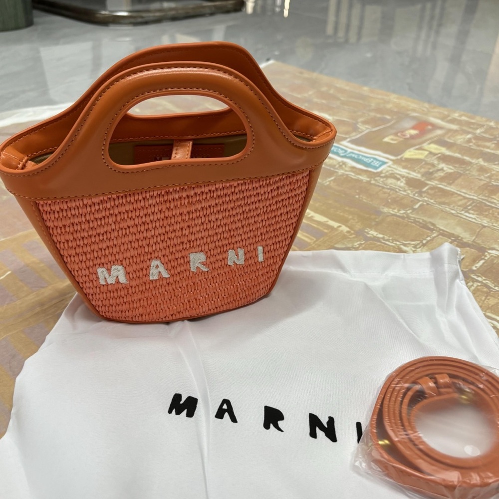 Marni Coral Orange Woven Mini Tote 15*13cm